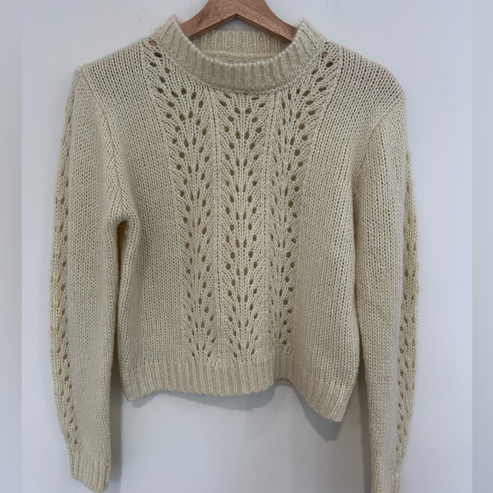 Woven Heart Cream Knit Sweater delicate feminine bookish size‎ S